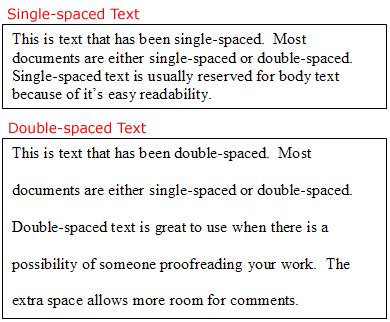 Double spacing refers to the amount of space that shows between the individual lines of your paper. Vocabulary