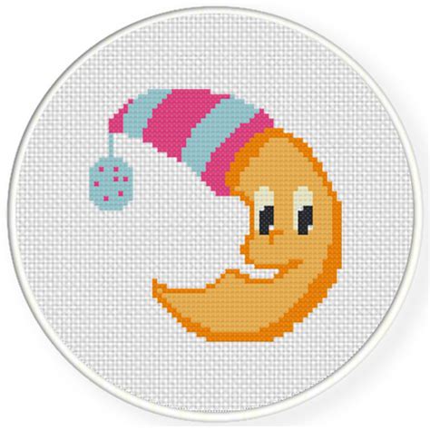 5.71″ x 7.14″ (80 x 100 stitches) colors: Mr. Moon Cross Stitch Pattern - Daily Cross Stitch