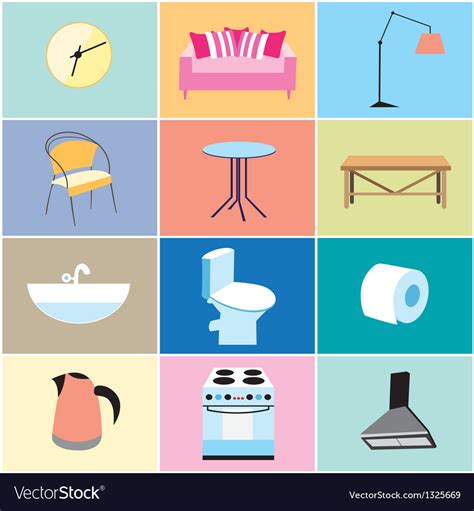 Various Furniture And Household Items Royalty Free Vector