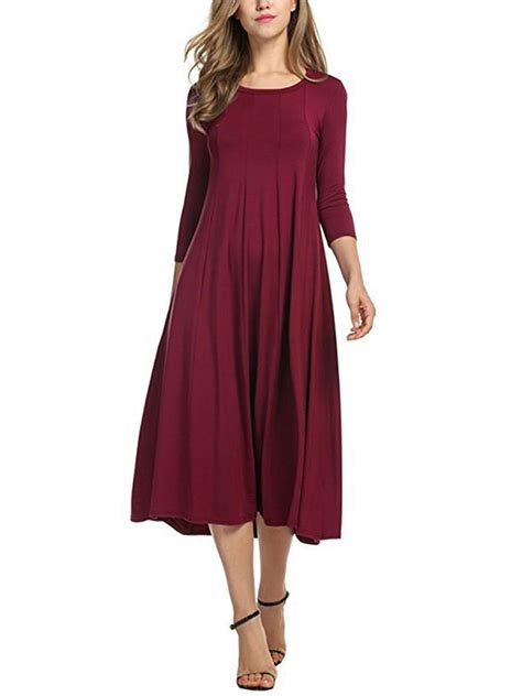 Women Long Sleeve Loose Shirt Dress Solid Color Long Maxi Casual