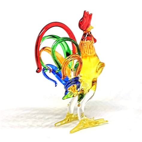 Hand Blown Glass Chicken Figurines Collectibles Rooster Home Etsy
