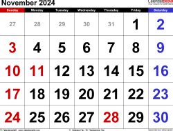 November 2024 Calendar | Templates for Word, Excel and PDF