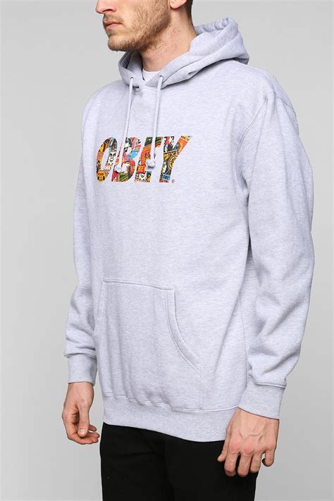 Obey Collage Pullover Hoodie Sweatshirt In Grey Gray For Men Lyst