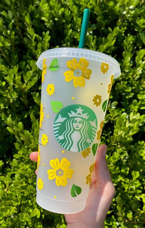 Customized Flower Starbucks Cold Cup With Name Etsy