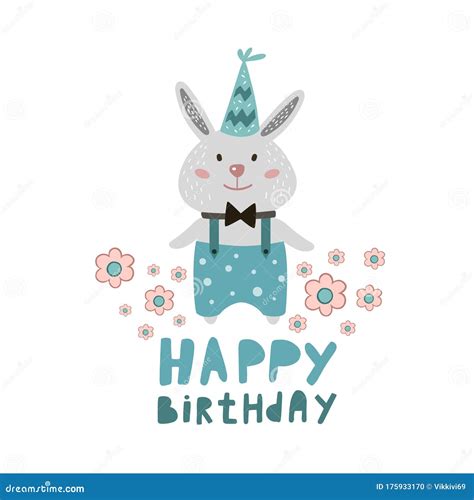 Happy Birthday Vector Cute Bunny Cute Design For A Birthday Flat