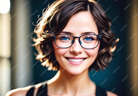 Premium Ai Image Portrait Of A Beautiful Young Woman Wearing Eyeglasses And Smiling Generative Ai
