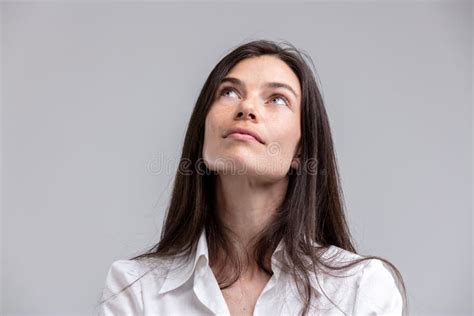 Thoughtful Attractive Woman Looking Up Stock Photo Image Of