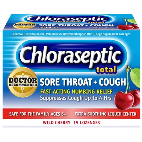 Chloraseptic Total Sore Throat Cough Lozenges Sugar Free Cherry