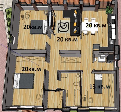 The Floor Plan For A Two Bedroom Apartment In An Urban Area With Wood