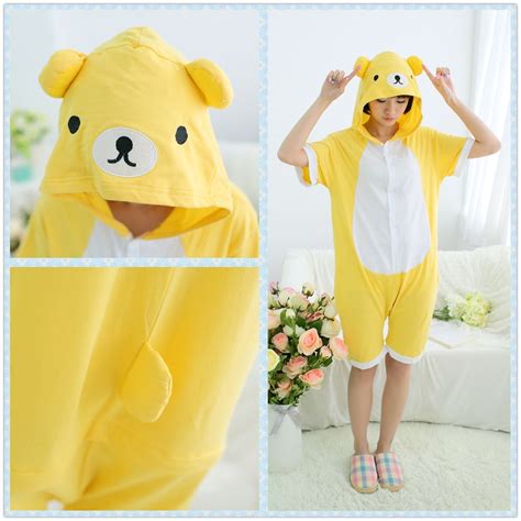 Anime Unisex Summer Yellow Rilakkuma Bear Kigurumi Onesie Pajamas