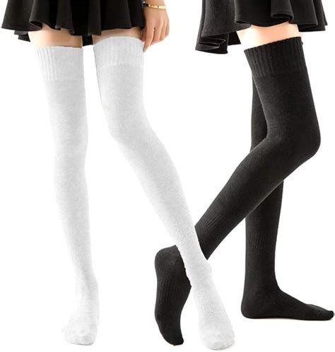 Homerit Plus Size Thigh High Socks Extra Long White Black Sock For Women Cotton Over The Knee