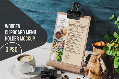 Wooden Clipboard Menu Holder Mockup On Yellow Images Creative Store