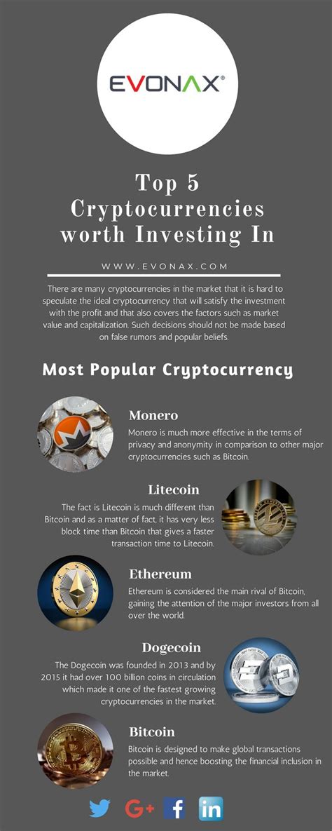 That means investing in cryptocurrency requires strong belief that others will eventually buy it from you for even more. Top 5 Cryptocurrencies worth Investing In - Published By ...