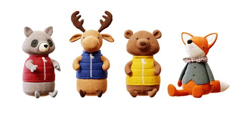 toys plush toys 08 racoon moose bear and fox blender market