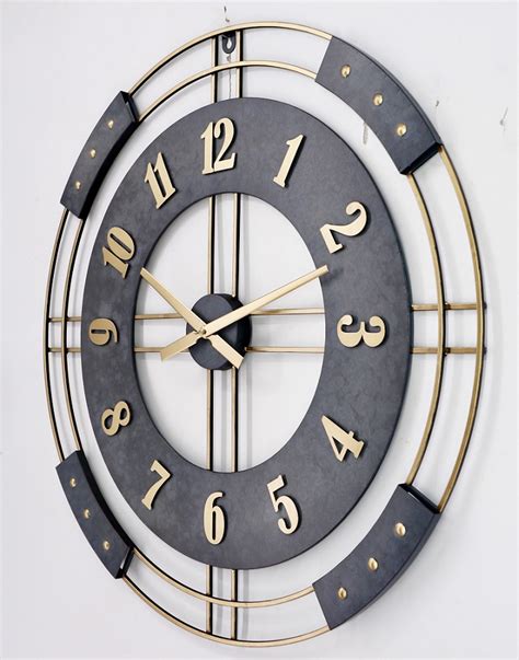 Wall Clock 80 Cm Huge Luxury Metal Clock Gold And Grey Stone Wash
