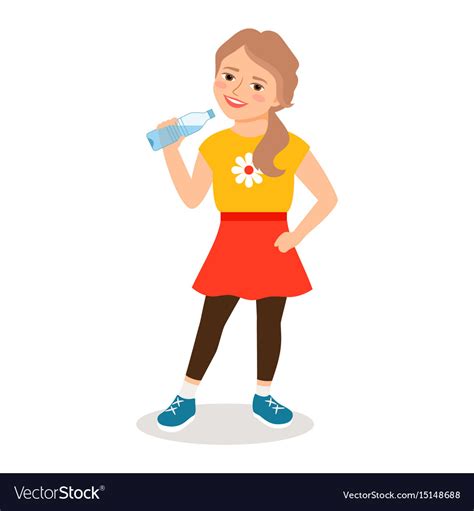 Cartoon Little Girl Drinking Clean Water Vector Image