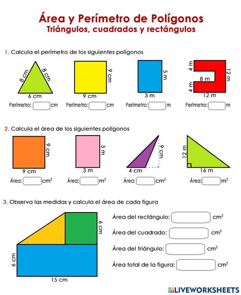 Área y perímetro triángulos rectángulos y cuadrados worksheet Math babe Math for