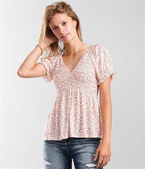 Daytrip Ditsy Floral Shirred Peplum Top Womens Shirtsblouses In