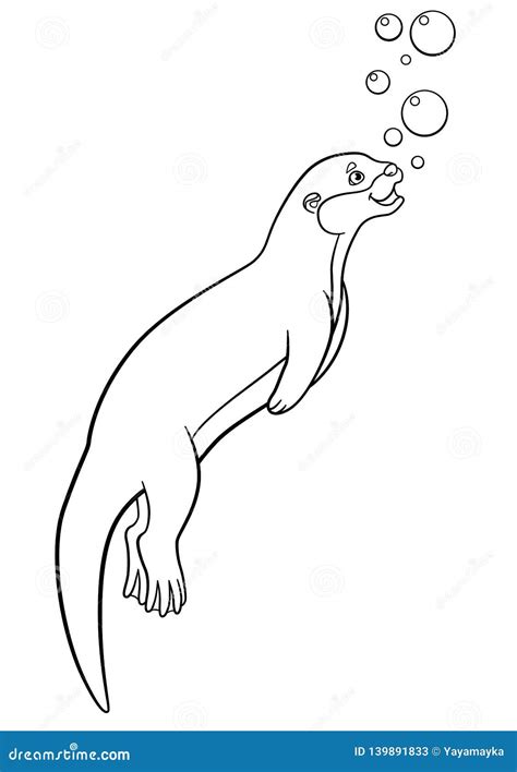 Coloring Pages Little Cute Otter Swims Stock Vector Illustration Of