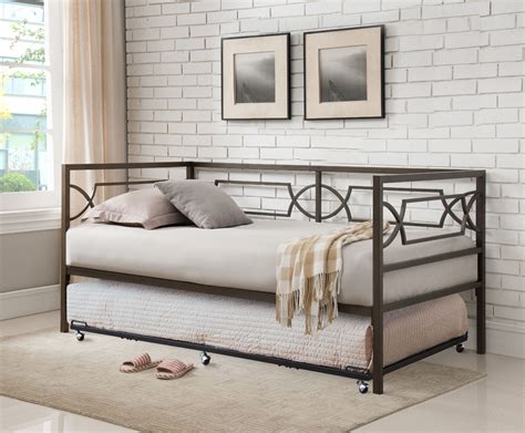 Vegas Pewter Twin Size Metal Day Bed Frame With Black Pop Up High Riser