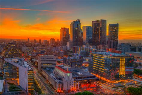 Downtown Los Angeles Skyline At Sunset As Seen From The Ci Flickr