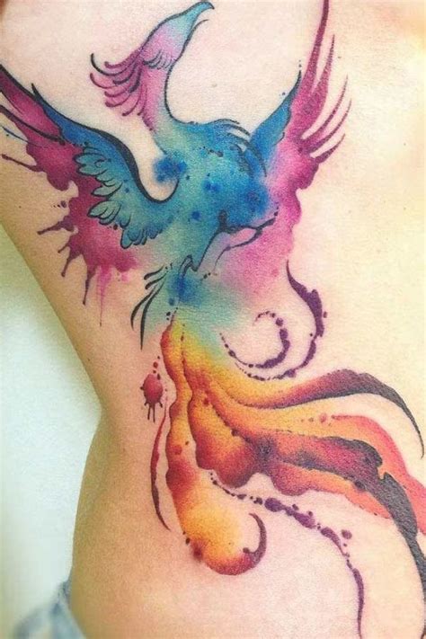 Abstract Watercolor Phoenix Tattoo On The Side Watercolortattoo