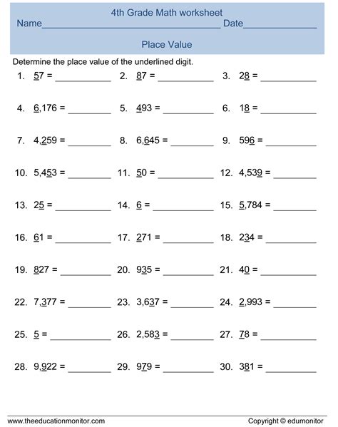 Identify Place Value Worksheets