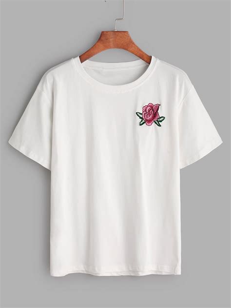 Petal chain stitch sarah s hand embroidery tutorials. White Flower Embroidered T-shirtFor Women-romwe