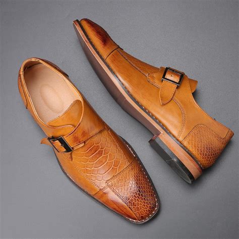 Brown Blunt Buckle Monk Strap Classy Mens Loafers Dress Shoes ...
