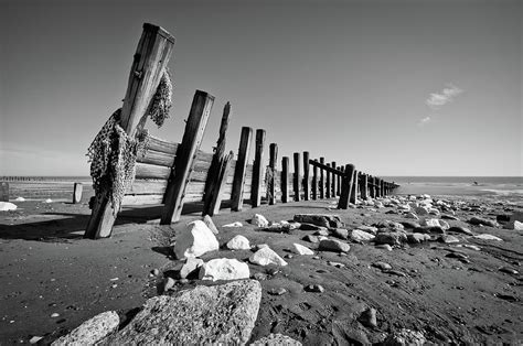 Black And White Beach With Rocks And Wood Photograph By Billy Richards