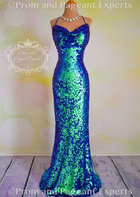 Iridescent Royal Bluegreen Sequined Gown By Terani P1557 From Prom And