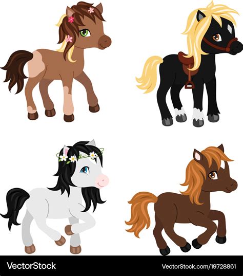 Adorable Cartoon Horses Characters Royalty Free Vector Image