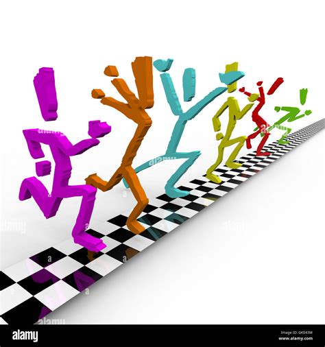 Photo Finish Runners Cross Finish Line Together Stock Photo Alamy