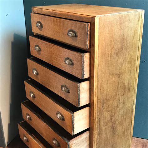 Vintage Tall Oak Office Chest Of Six Drawers Antique Chest Of Drawers