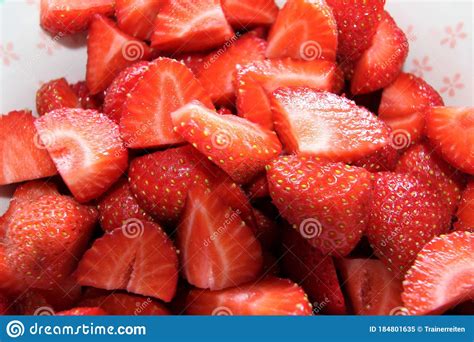 A Portion Of Sliced Fresh Red Strawberries Stock Image Image Of Meal