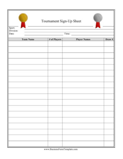 tournament signup sheet template