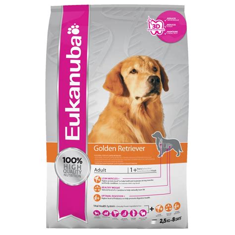 Based on the average weight of this breed, the national research council of the national academies recommends between 989 and 1,272 calories daily for sedentary golden retrievers and between 1,353 and 1,740 calories per day for active goldens. Buy Eukanuba Adult Dry Dog Food for Golden Retriever with ...