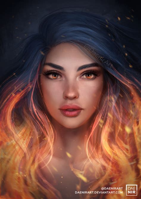 Фото Девушка с сине огненными волосами