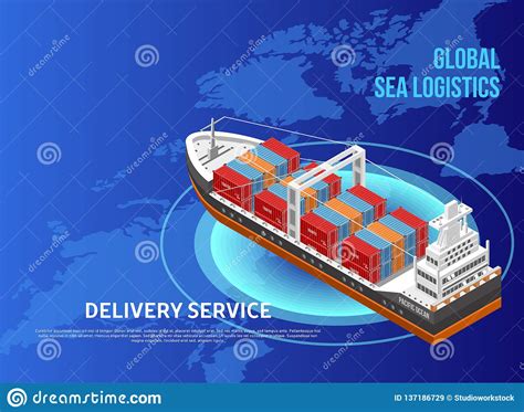 Freight Ship Over World Map Stock Vector Illustration Of Nautical