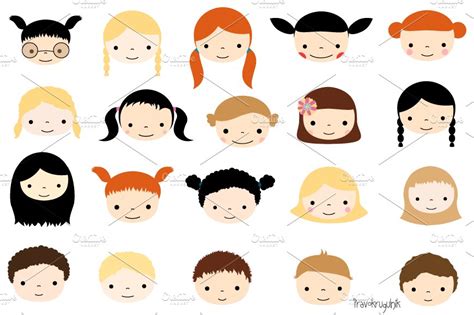 Cute Kid Faces Clipart Set Education Illustrations Creative Market