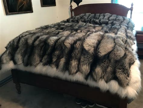 Silver Fox Fur Blanket Bedspread