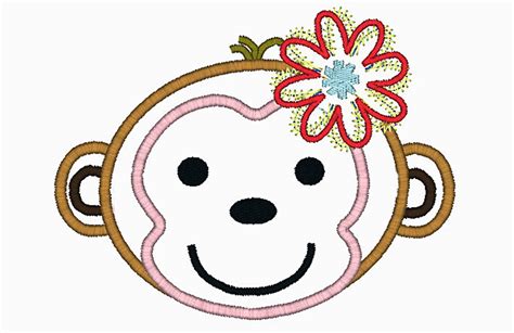Girl Monkey Embroidery Design Machine Applique Etsy