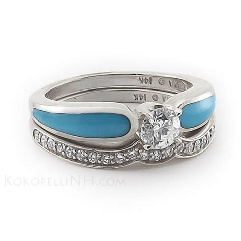 Unique Diamond And Turquoise Engagement Ring With Diamond Enhancer Ring