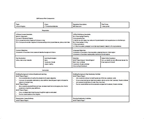 10 Siop Lesson Plan Templates Doc Excel Pdf