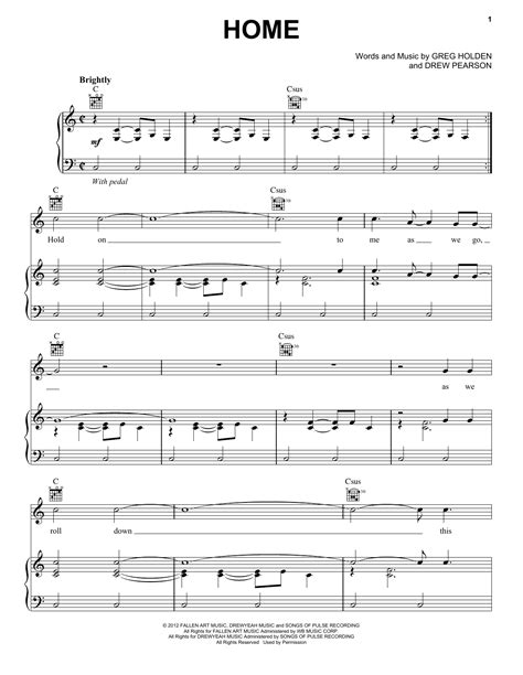Home Piano Vocal And Guitar Right Hand Melody Print Sheet Music