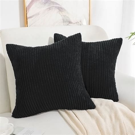Piccocasa 2pcs Soft Corduroy Throw Pillow Covers 20 X 20 Inch Striped