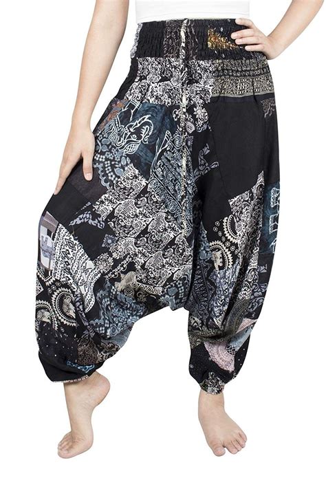 Unisex Patchwork Hippie Pants Harem Casual Baggy Yoga Colorful Trousers Black Cm18e7ow2c7