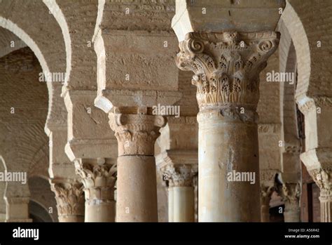 Columns Inside The Courtyard Of The Great Mosque Or Sidi Okba Mosque