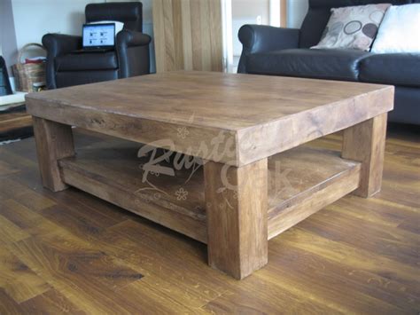 Coffee tables, end tables, sofa tables, accent tables Chunky 4-Leg Coffee Table with Shelf - Rustic Oak