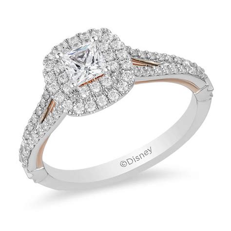 Enchanted disney princess 1 ct. Enchanted Disney Belle 3/4 CT. T.W. Princess-Cut Diamond Double Frame Rose Engagement Ring in ...